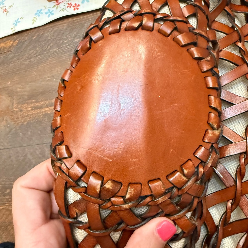 Vintage brown BONANI Basket Weave Leather Crossbody Shoulder Bag Purse - Picture 4 of 12